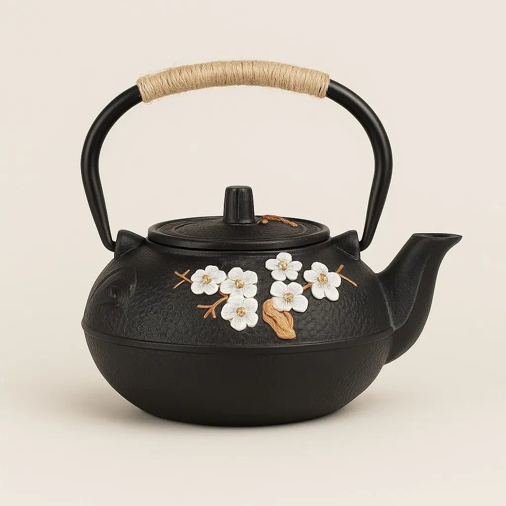Kyoto Japanese Cast Iron Floral Teapot