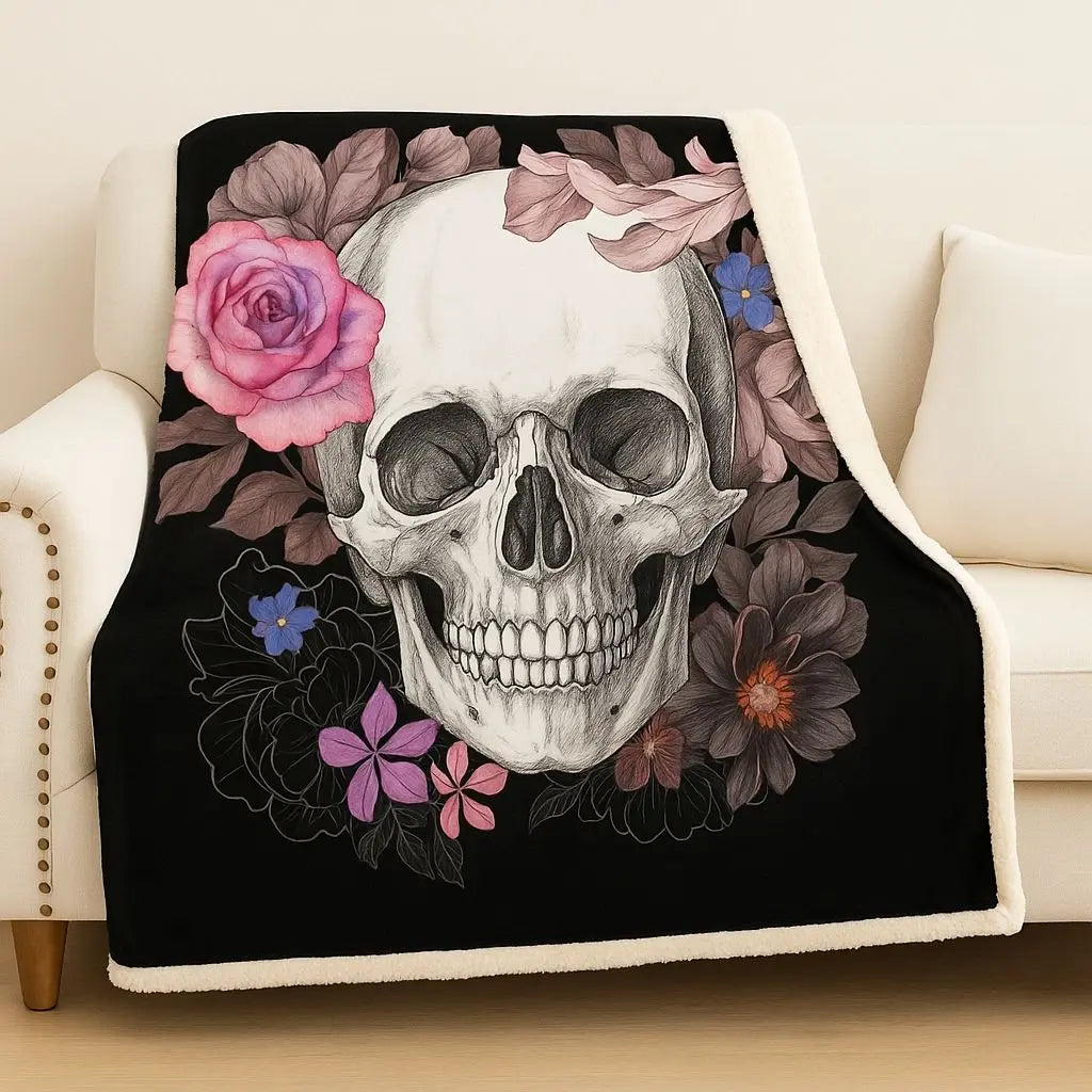 Ronan Skull Floral Velvet Blanket