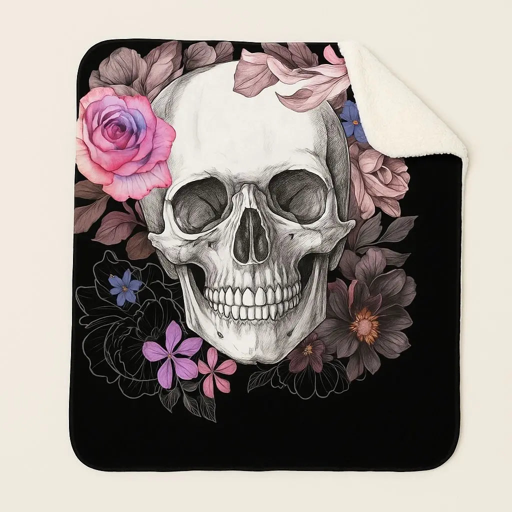 Ronan Skull Floral Velvet Blanket