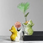 Frondy Ceramic Frog Planter