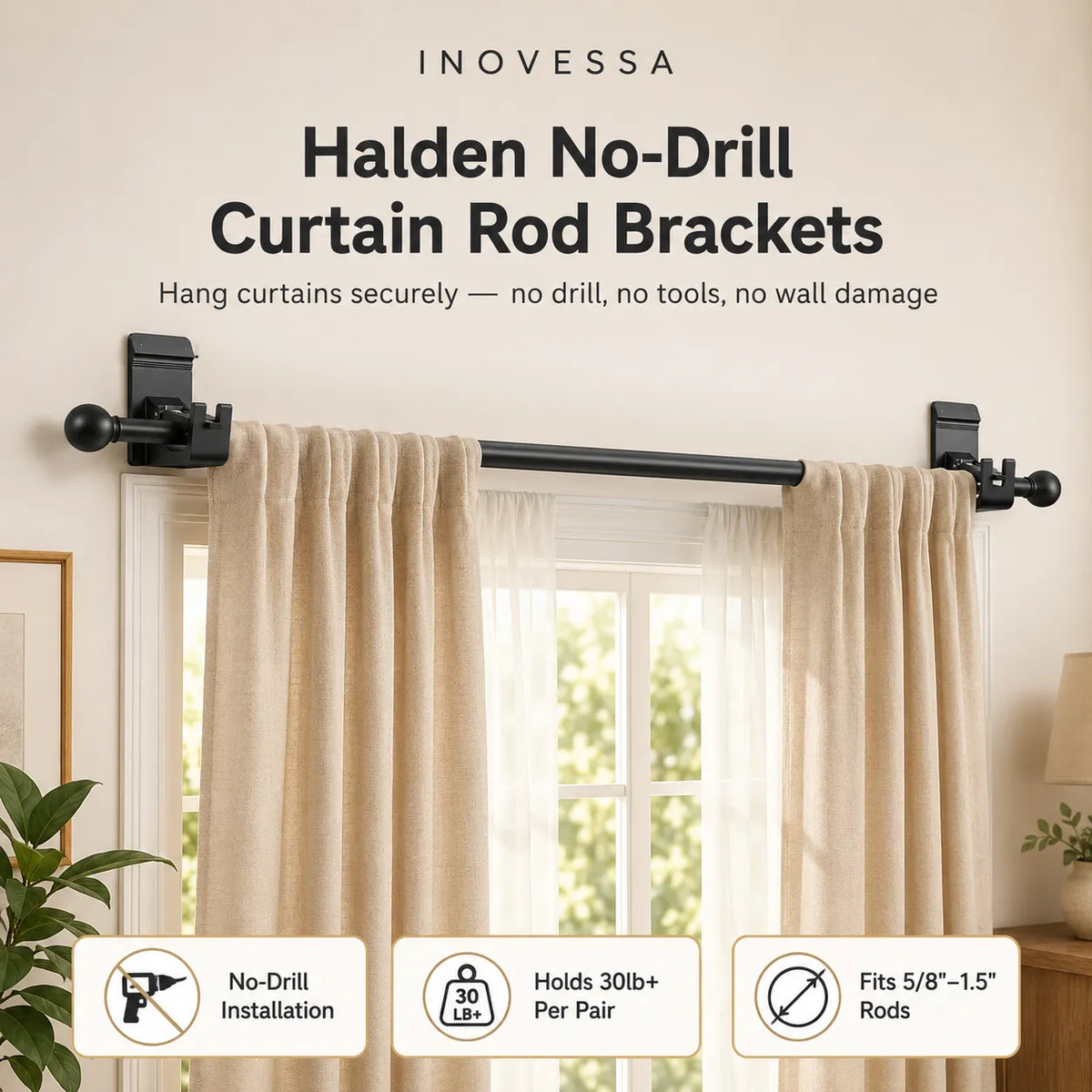 Halden No-Drill Curtain Rod Brackets