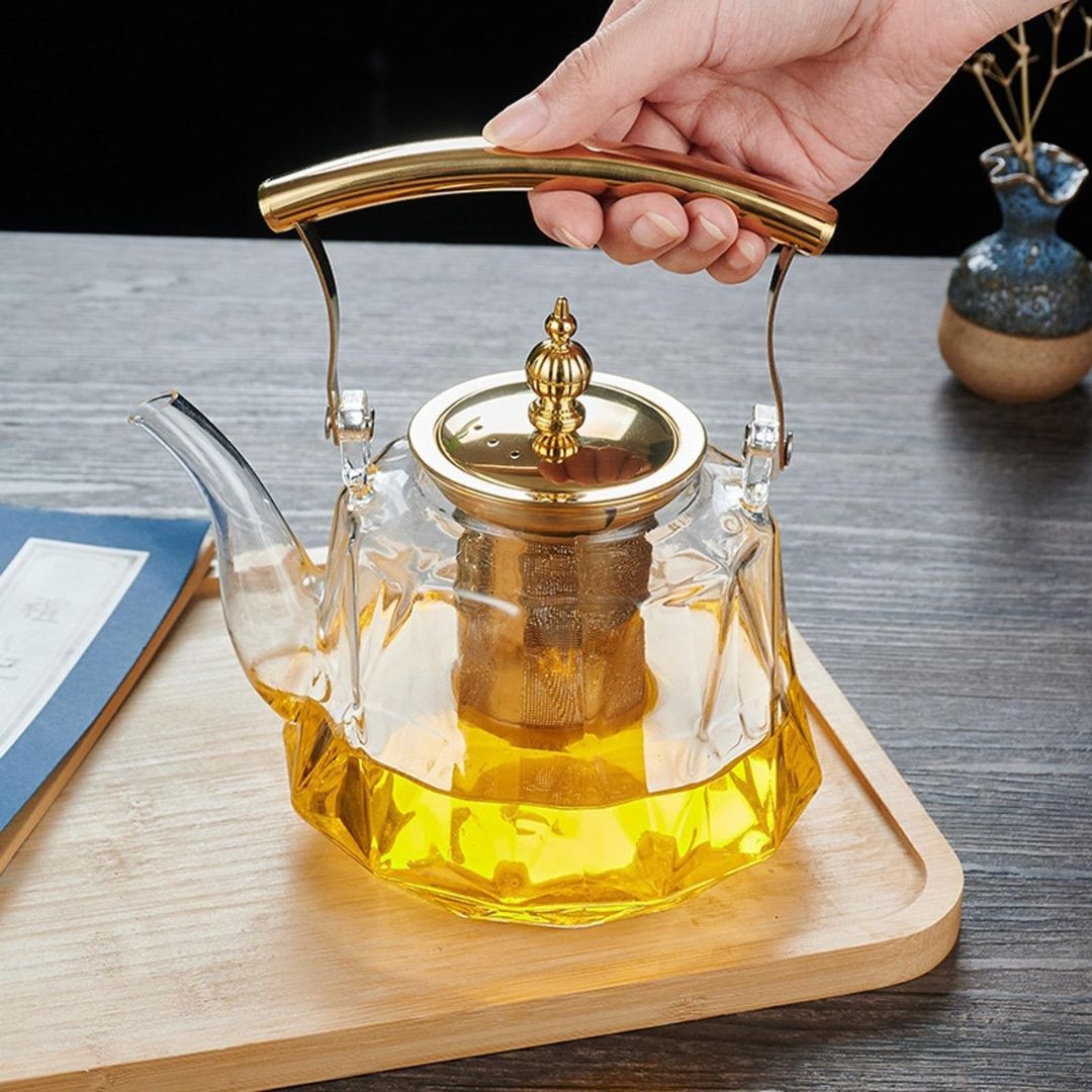Evelina Glass Teapot With Copper Handle