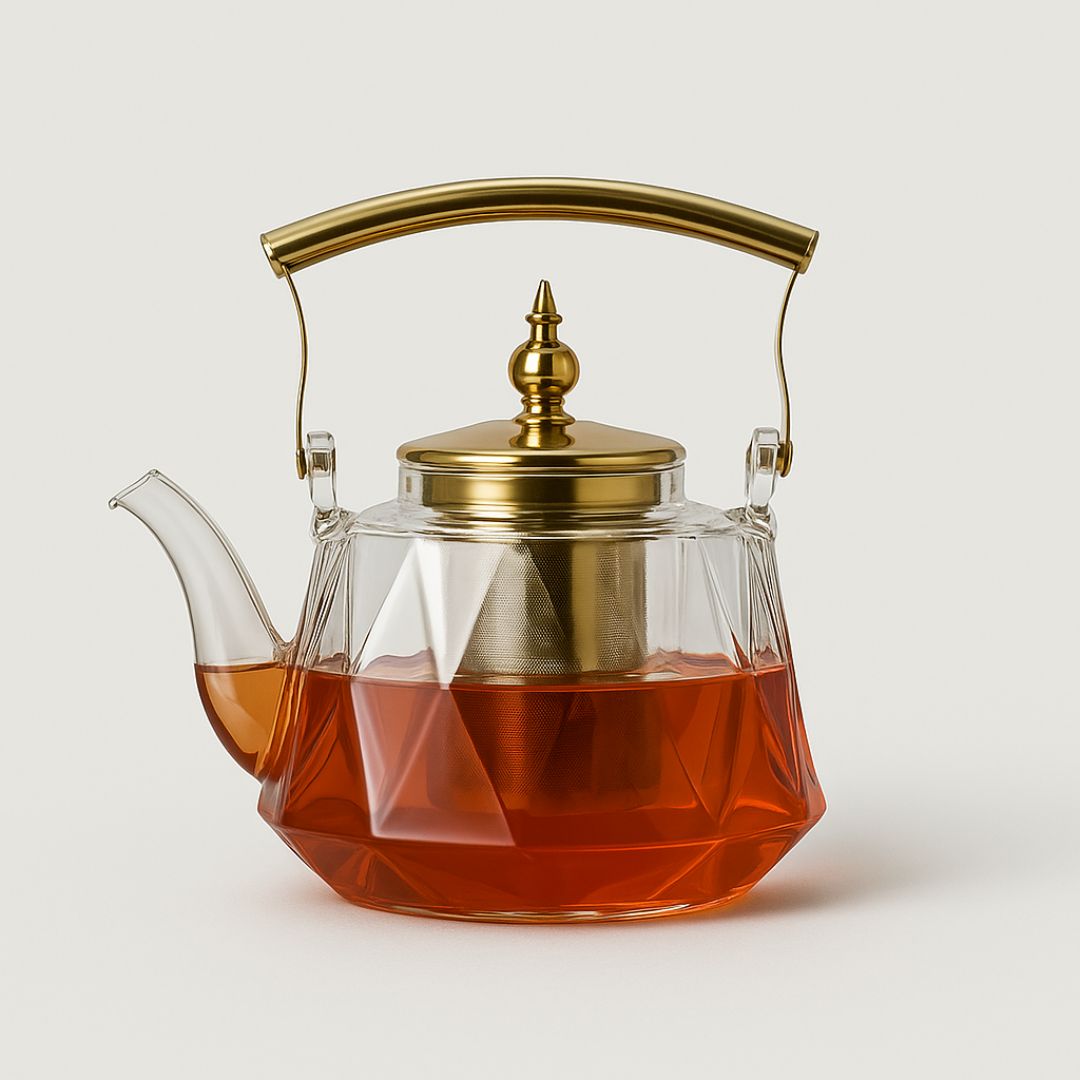 Evelina Glass Teapot With Copper Handle