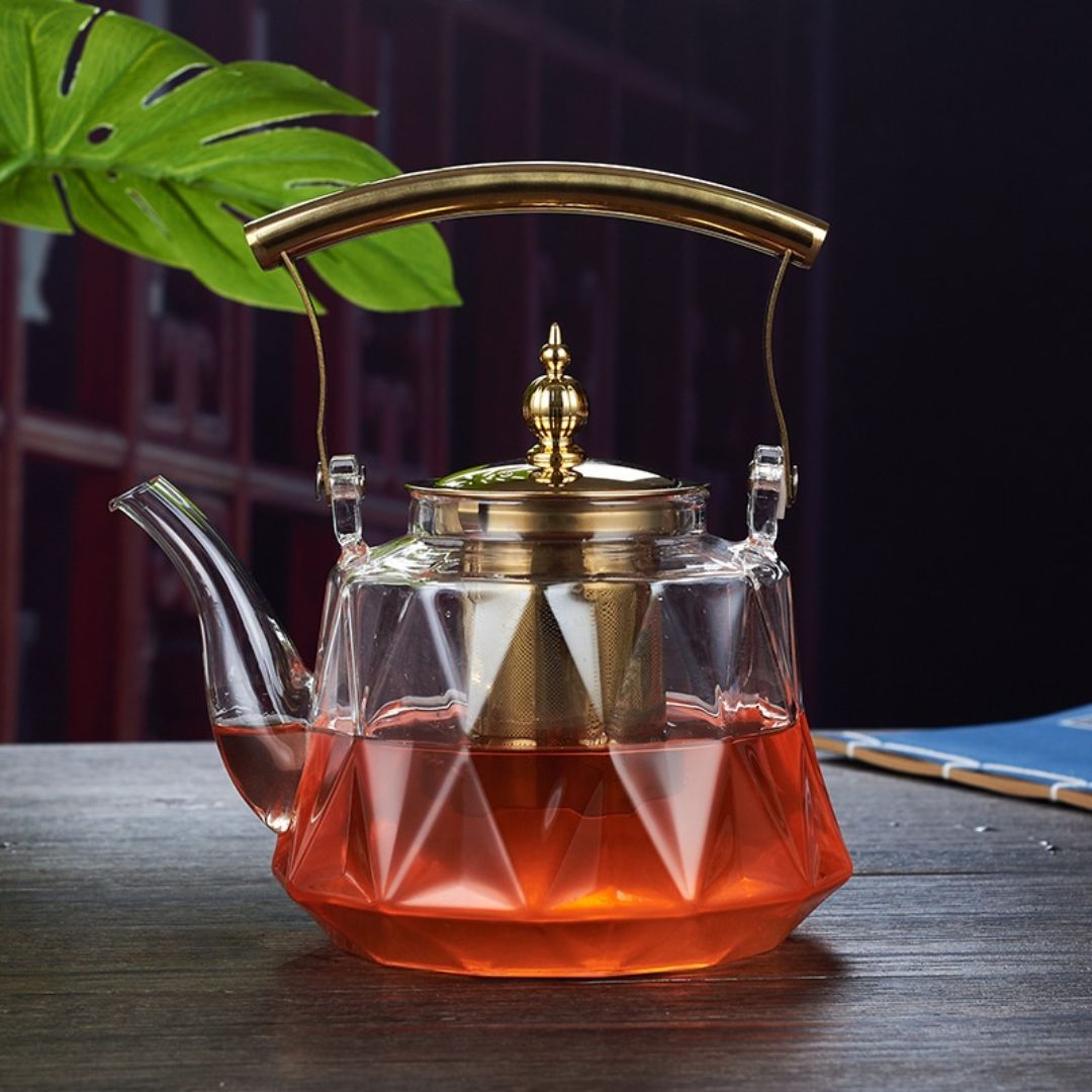Evelina Glass Teapot With Copper Handle