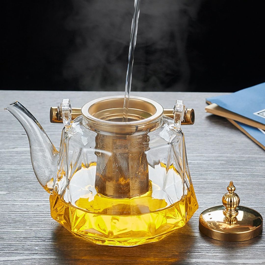Evelina Glass Teapot With Copper Handle