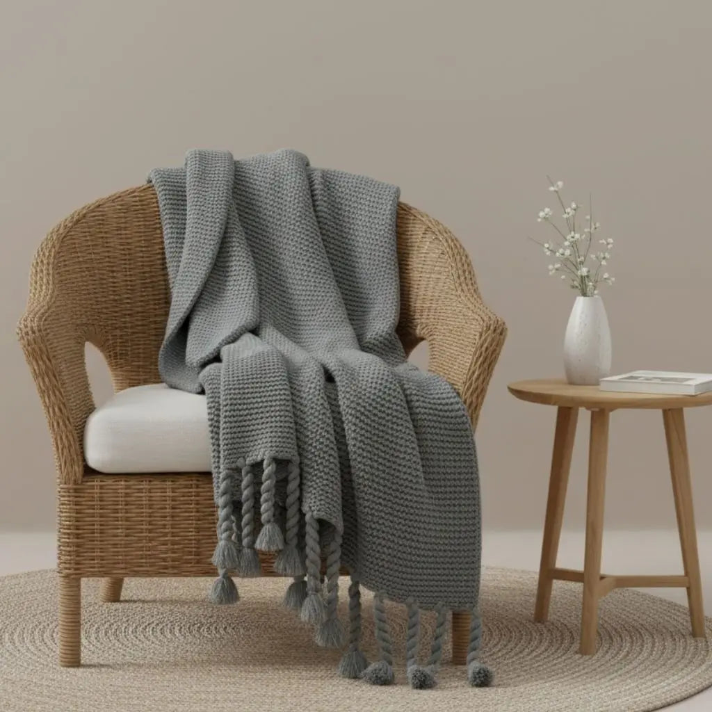 Chloe Twist Tassel Cotton Knit Blanket