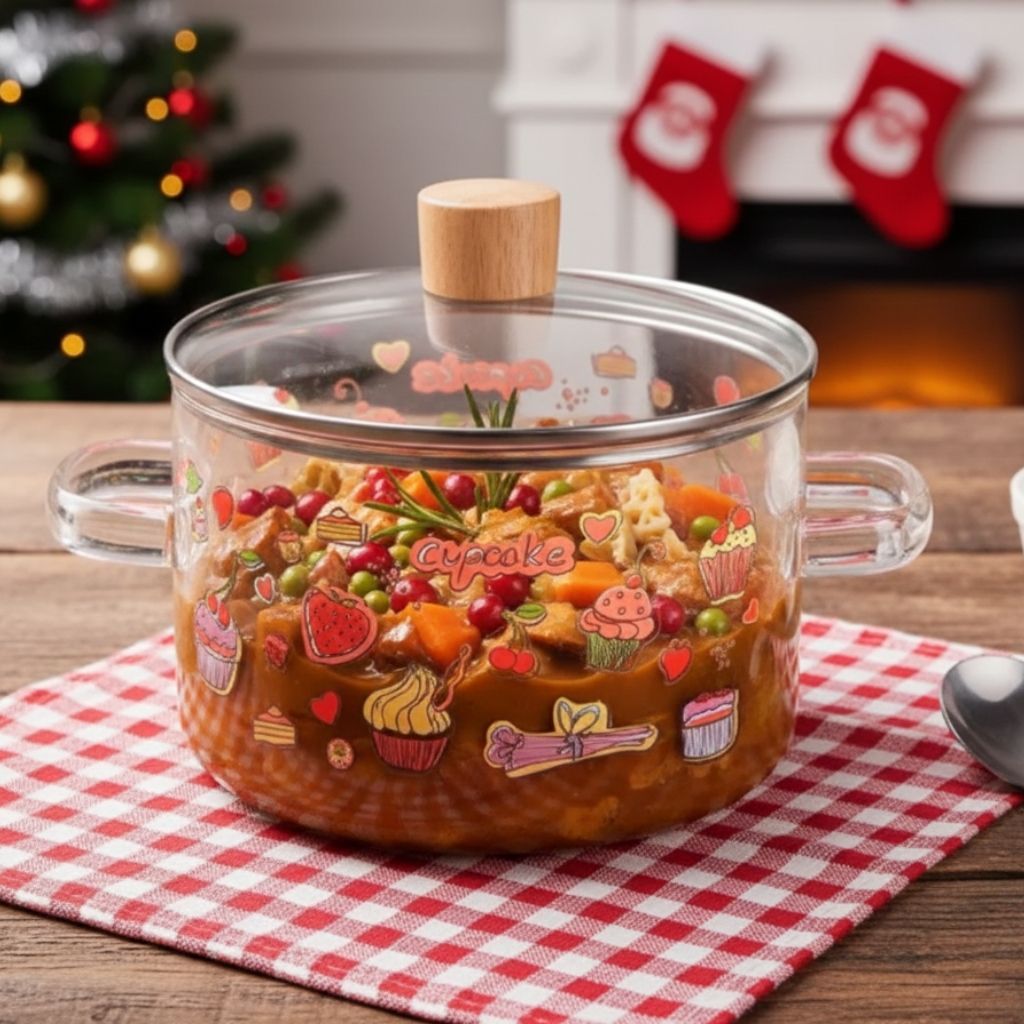 Lena Cupcake Glass Soup Pot with Tempered Lid