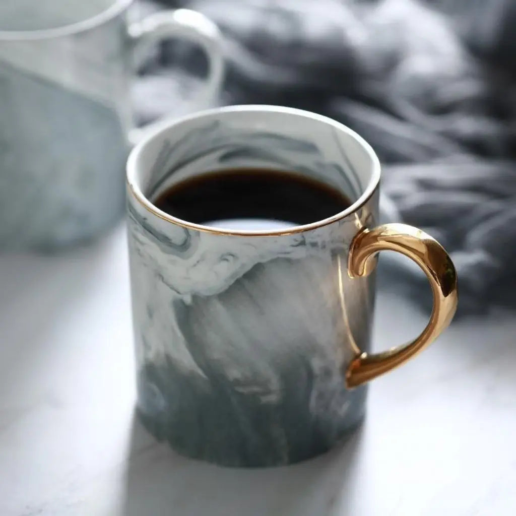 Sophia Marble Coffee Mug with Gold Handle