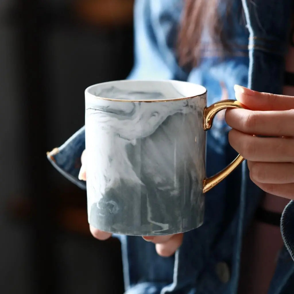 Sophia Marble Coffee Mug with Gold Handle