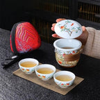 Mutton-Fat Jade Porcelain Travel Tea Set – Nine Peaches and Five Blessings