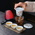 Mutton-Fat Jade Porcelain Travel Tea Set – Nine Peaches and Five Blessings