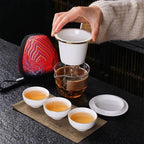 Mutton-Fat Jade Porcelain Travel Tea Set – Nine Peaches and Five Blessings