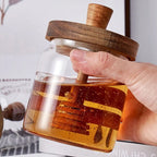 Noah Acacia-Lid Glass Honey Jar