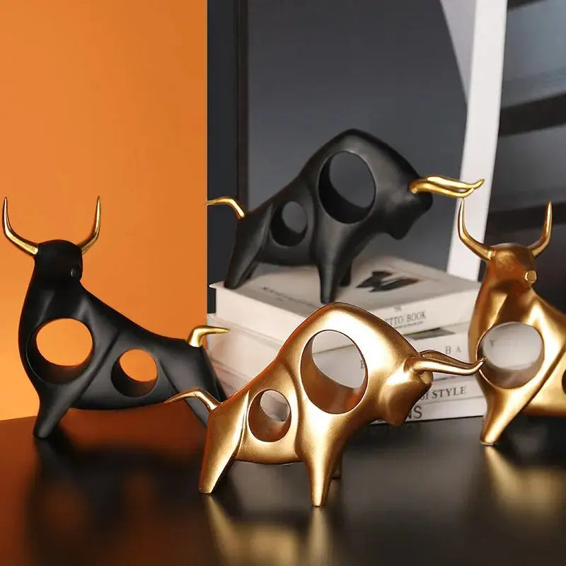 Noir Aureum Resin Bull Sculpture
