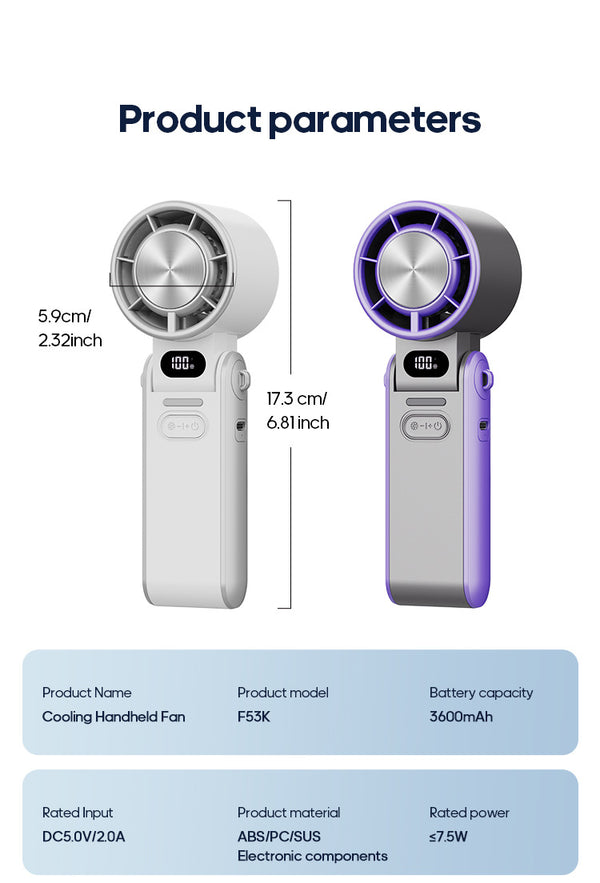Portable Turbo Handheld Fan with Ice Cooling & 100 Speeds | Virlano