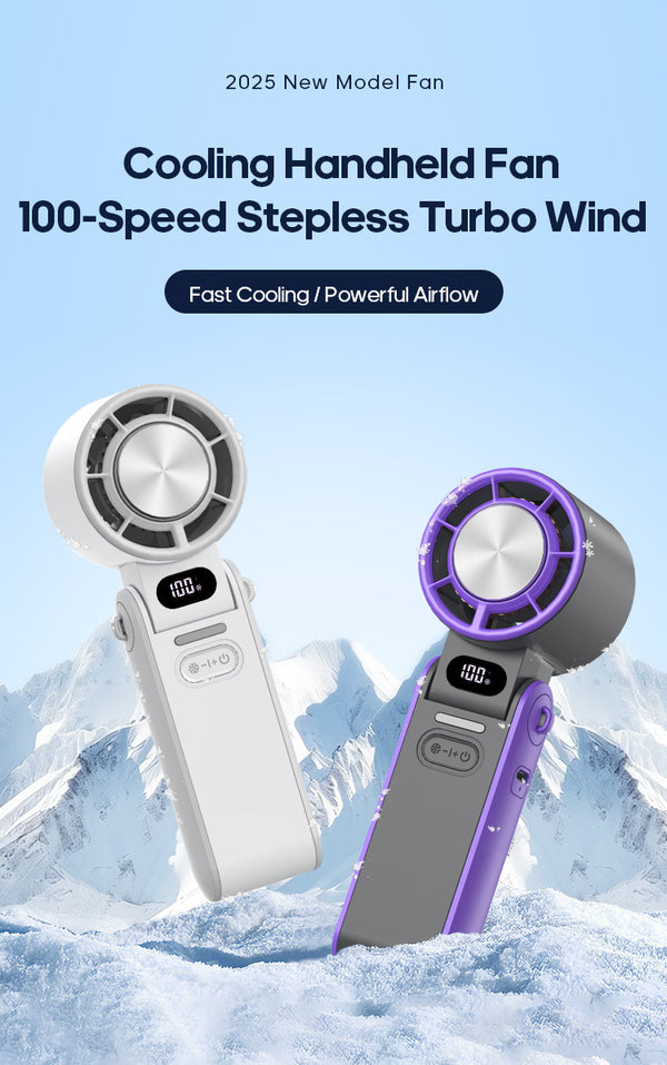 Portable Turbo Handheld Fan with Ice Cooling & 100 Speeds | Virlano