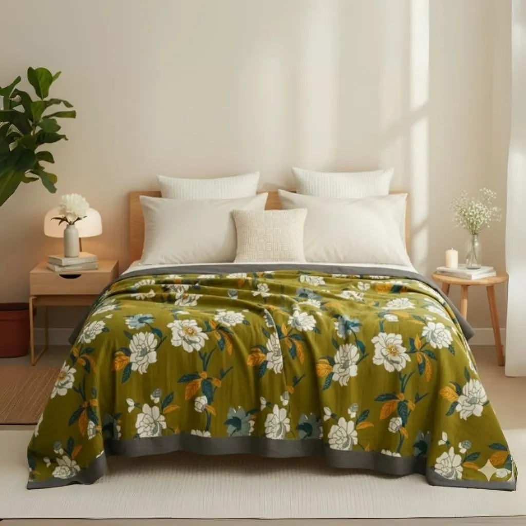 Camellia Floral Cotton Bed Quilt
