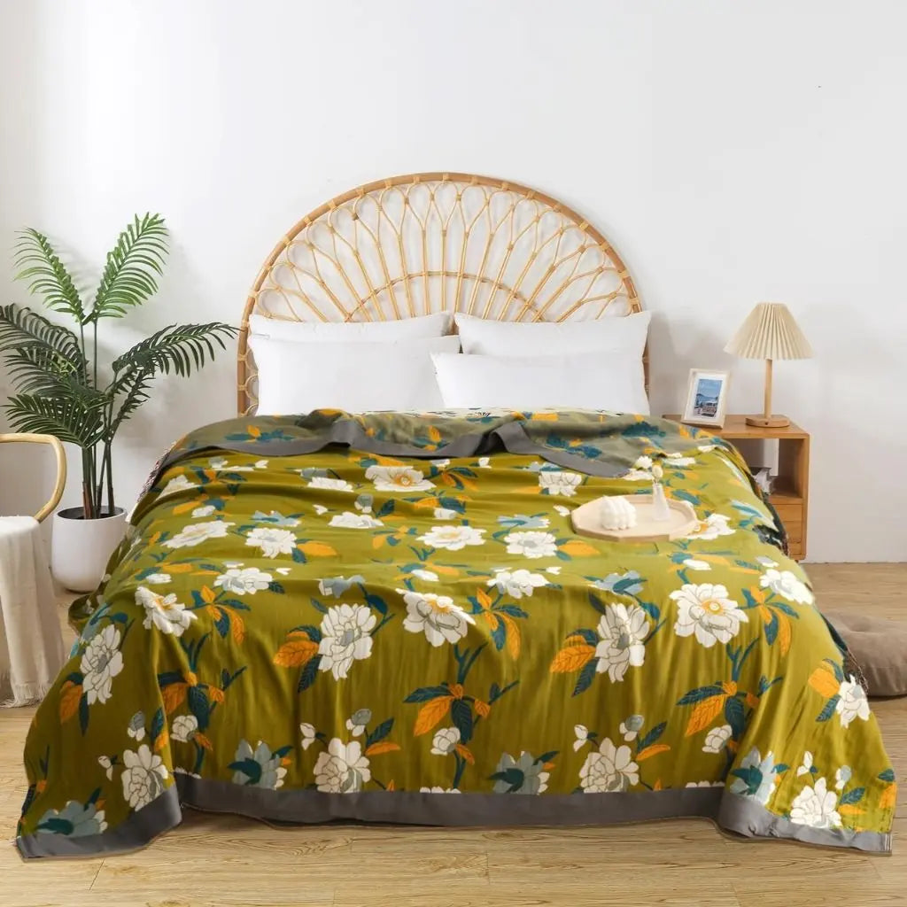 Camellia Floral Cotton Bed Quilt