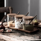 Mason Wooden Lid Glass Seasoning Jar Set – Rustic Kitchen Organizer
