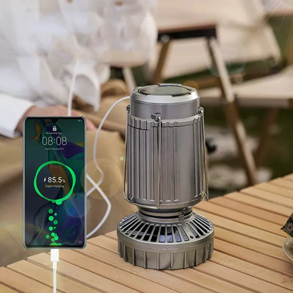 Solar Camping Lantern with Fan | Rechargeable LED Tent Light & Emergency Lamp
