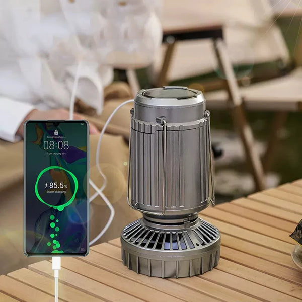 Solar Camping Lantern with Fan | Rechargeable LED Tent Light & Emergency Lamp