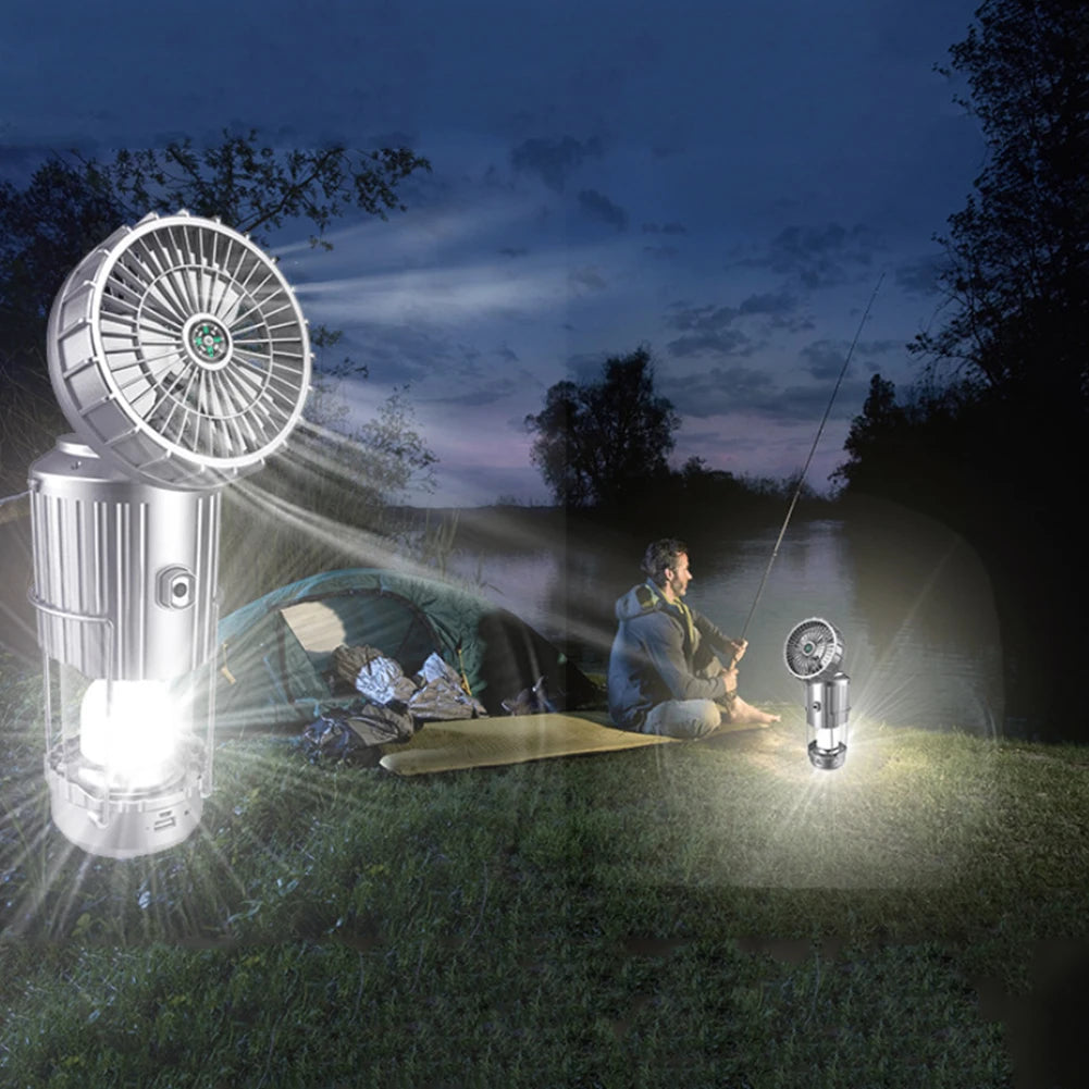 Solar Camping Lantern with Fan | Rechargeable LED Tent Light & Emergency Lamp