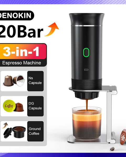 DENOKIN 3-in-1 Portable Espresso Machine – 20 Bar