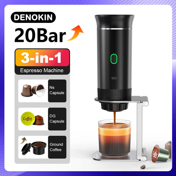 DENOKIN 3-in-1 Portable Espresso Machine – 20 Bar