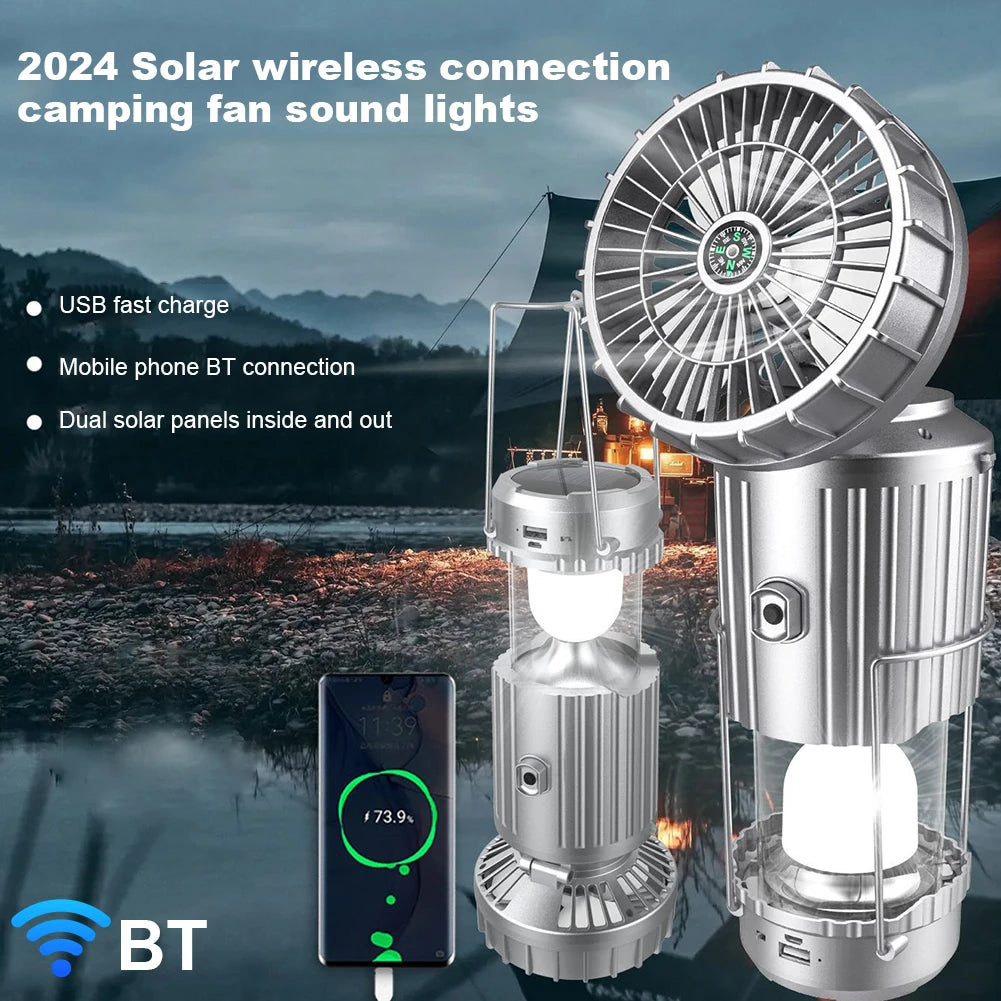 Solar Camping Lantern with Fan | Rechargeable LED Tent Light & Emergency Lamp