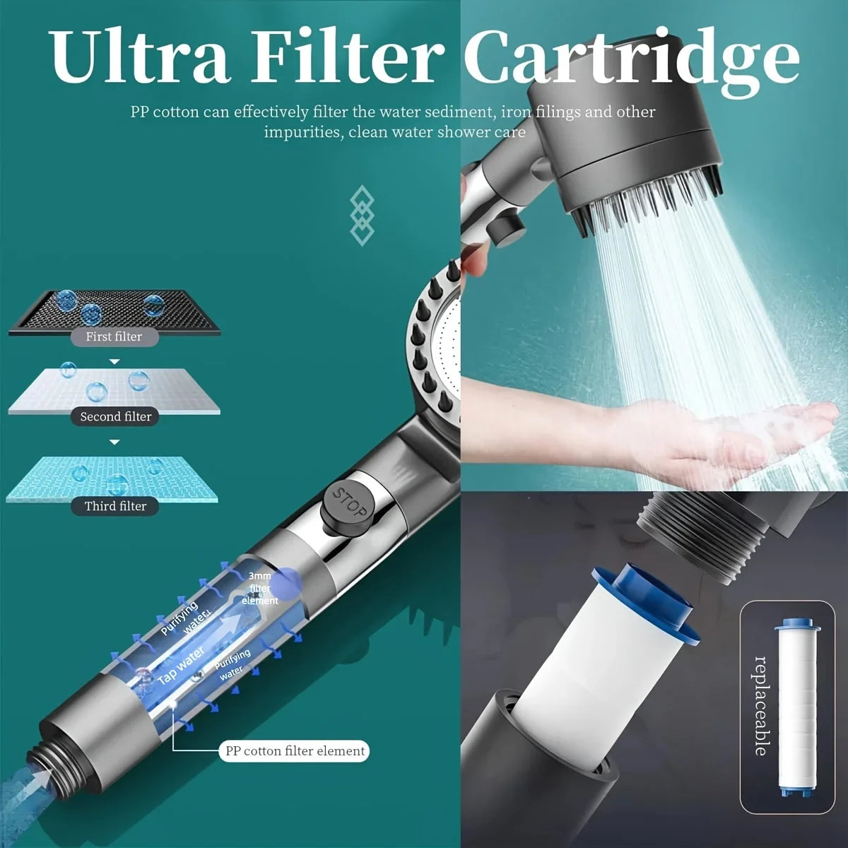 High Pressure Ionic Shower Head with Filter | Turbo Handheld Shower Head