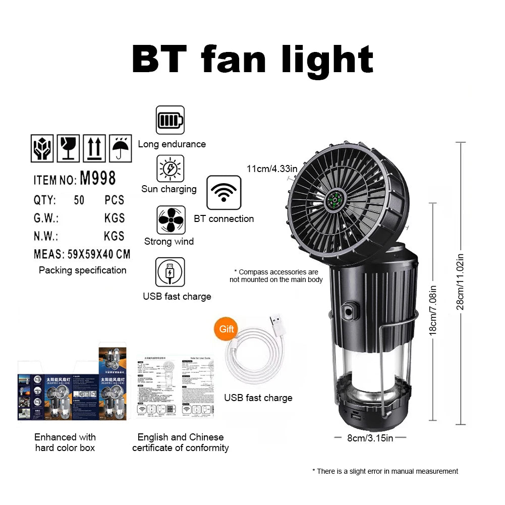 Solar Camping Lantern with Fan | Rechargeable LED Tent Light & Emergency Lamp