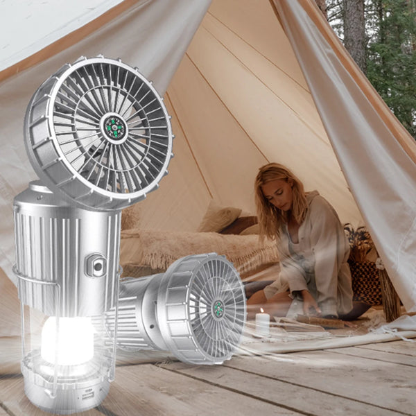 Solar Camping Lantern with Fan | Rechargeable LED Tent Light & Emergency Lamp