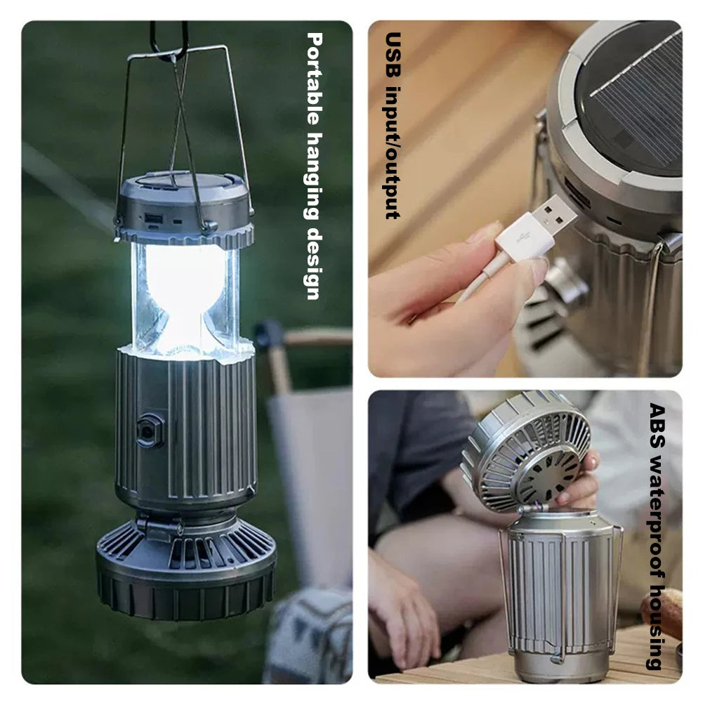 Solar Camping Lantern with Fan | Rechargeable LED Tent Light & Emergency Lamp
