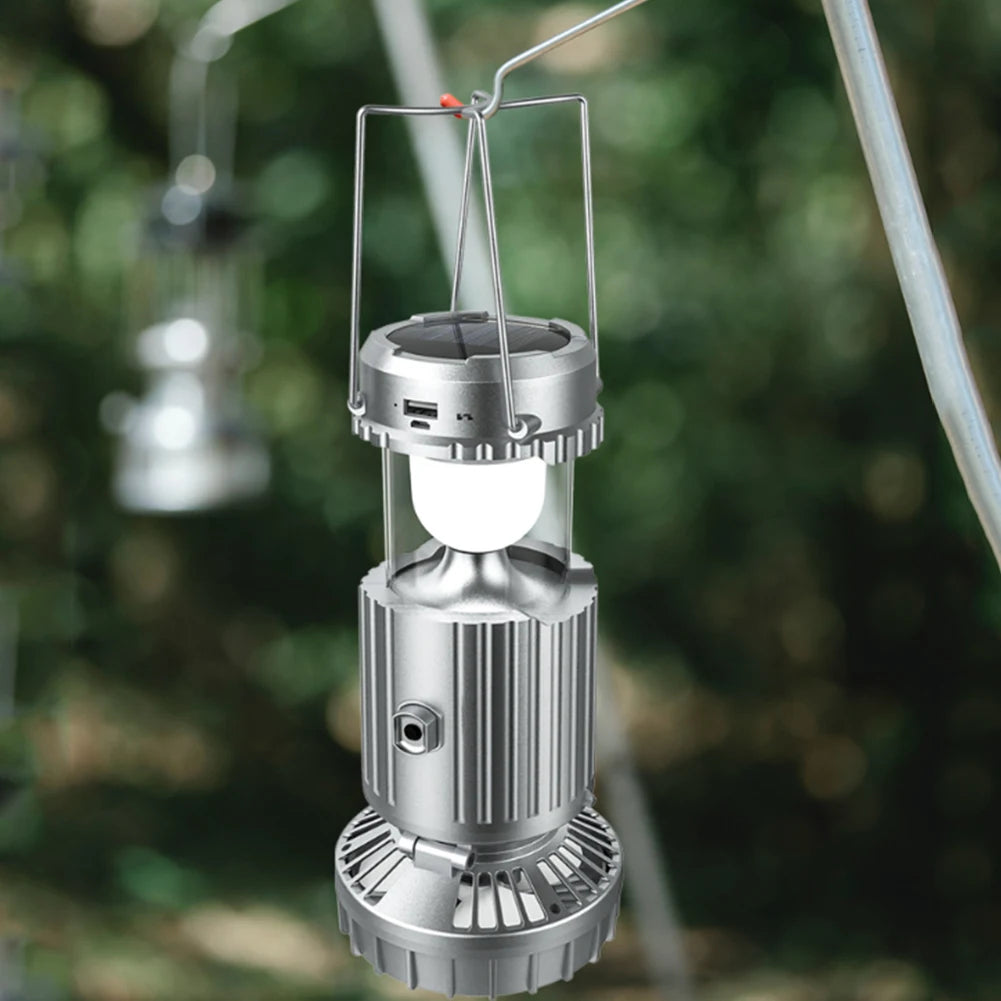 Solar Camping Lantern with Fan | Rechargeable LED Tent Light & Emergency Lamp