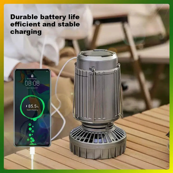 Solar Camping Lantern with Fan | Rechargeable LED Tent Light & Emergency Lamp