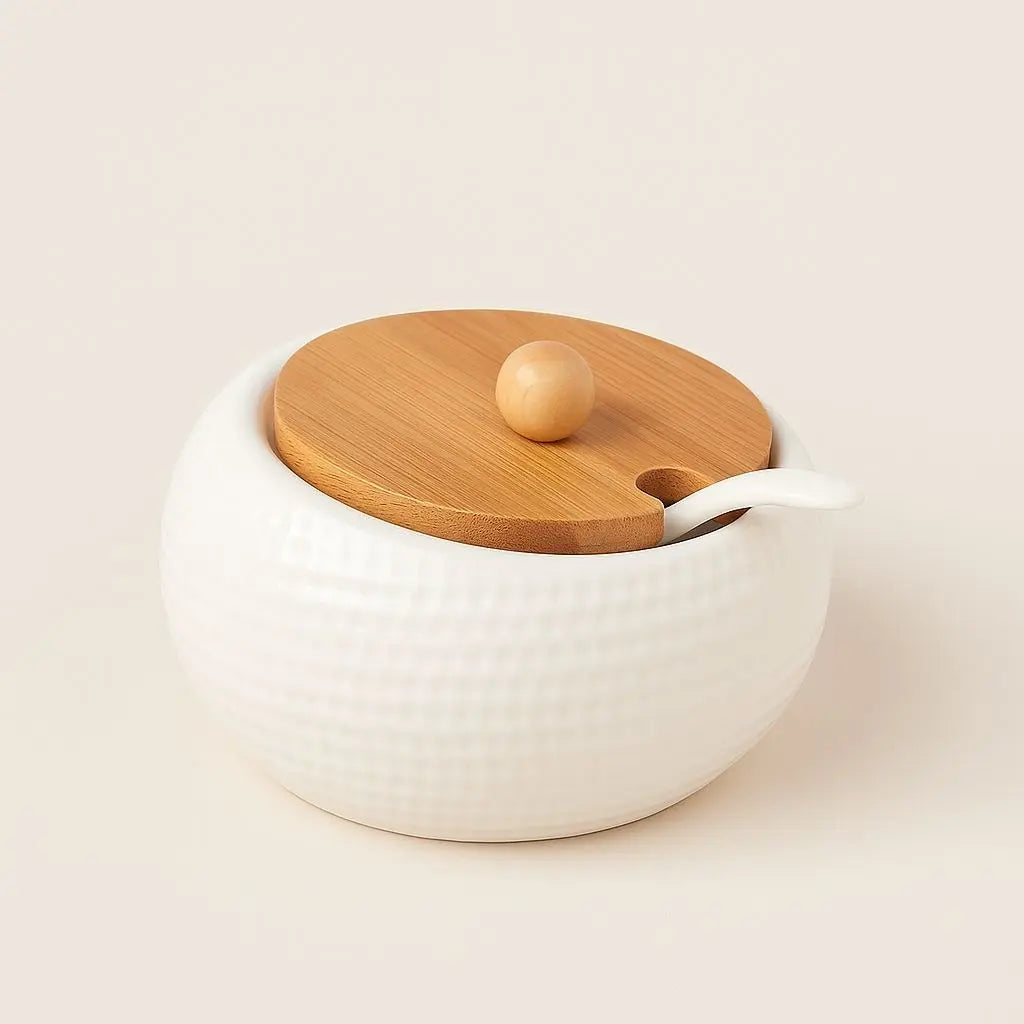 Evel Ceramic Seasoning Jar with Bamboo Lid & Spoon