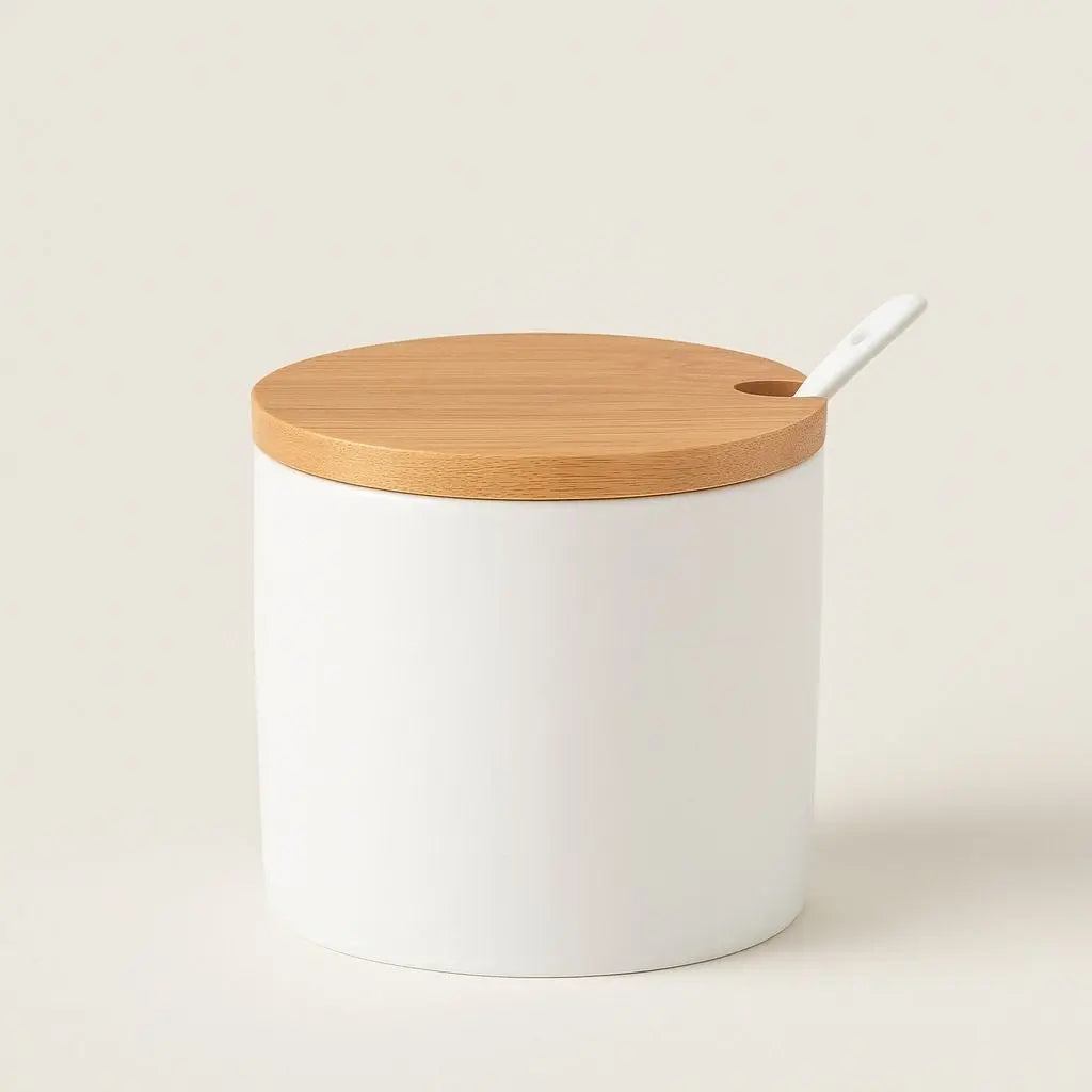 Evel Ceramic Seasoning Jar with Bamboo Lid & Spoon