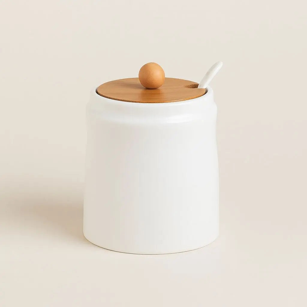 Evel Ceramic Seasoning Jar with Bamboo Lid & Spoon