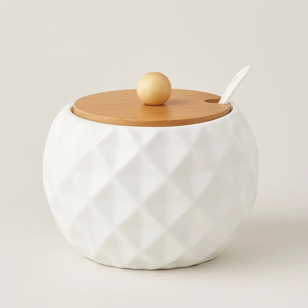 Evel Ceramic Seasoning Jar with Bamboo Lid & Spoon