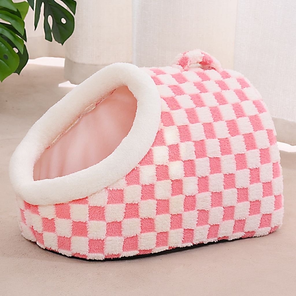 Arlo Checkered Semi-Enclosed Pet Bed for All Seasons