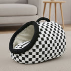 Arlo Checkered Semi-Enclosed Pet Bed for All Seasons