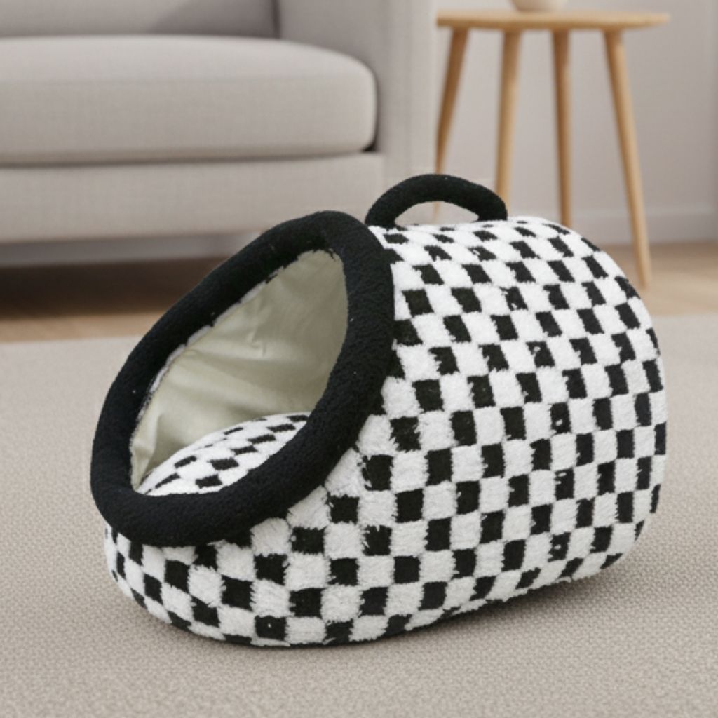 Arlo Checkered Semi-Enclosed Pet Bed for All Seasons