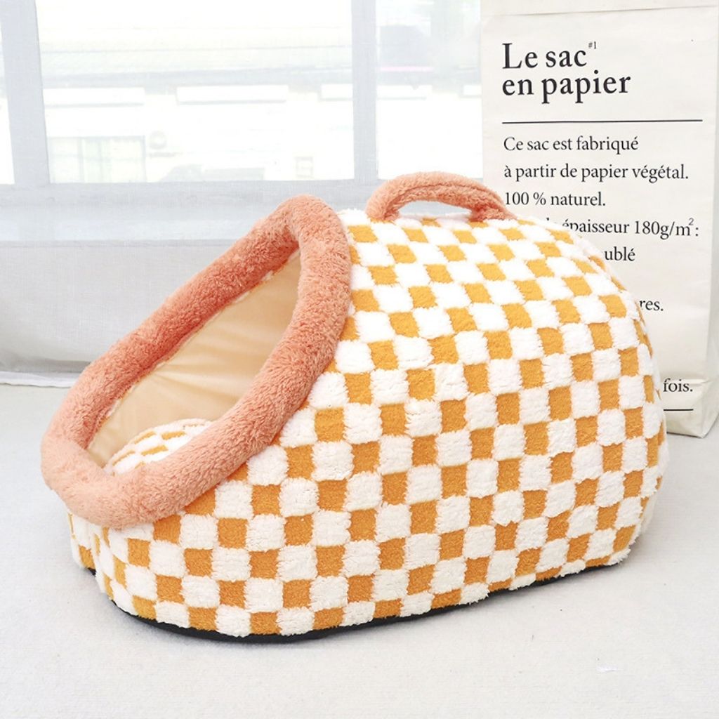 Arlo Checkered Semi-Enclosed Pet Bed for All Seasons