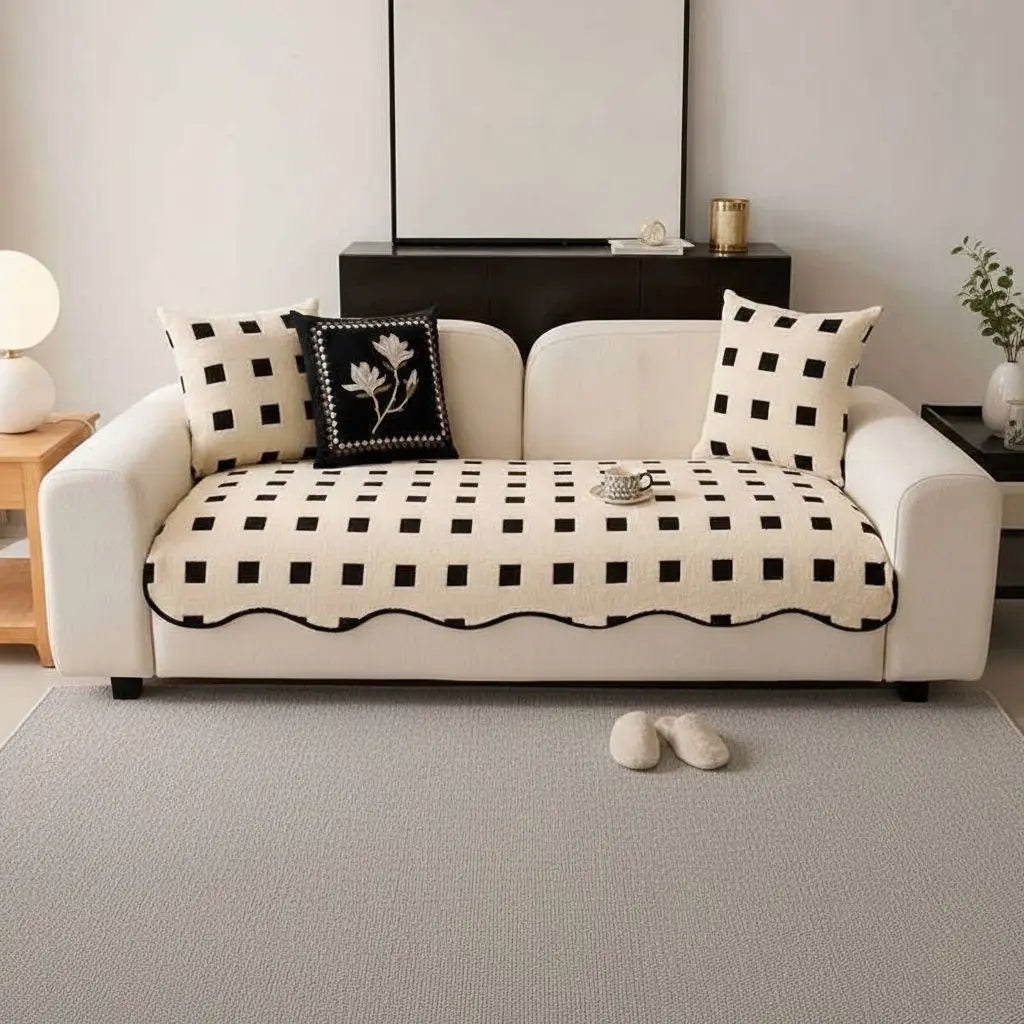 Monroe Checkered Non-Slip Soft Plush Sofa Covers