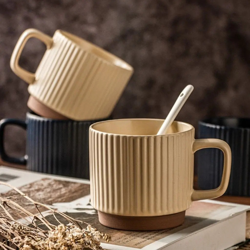 Caleb Ceramic Mug – Striped Pottery Cup