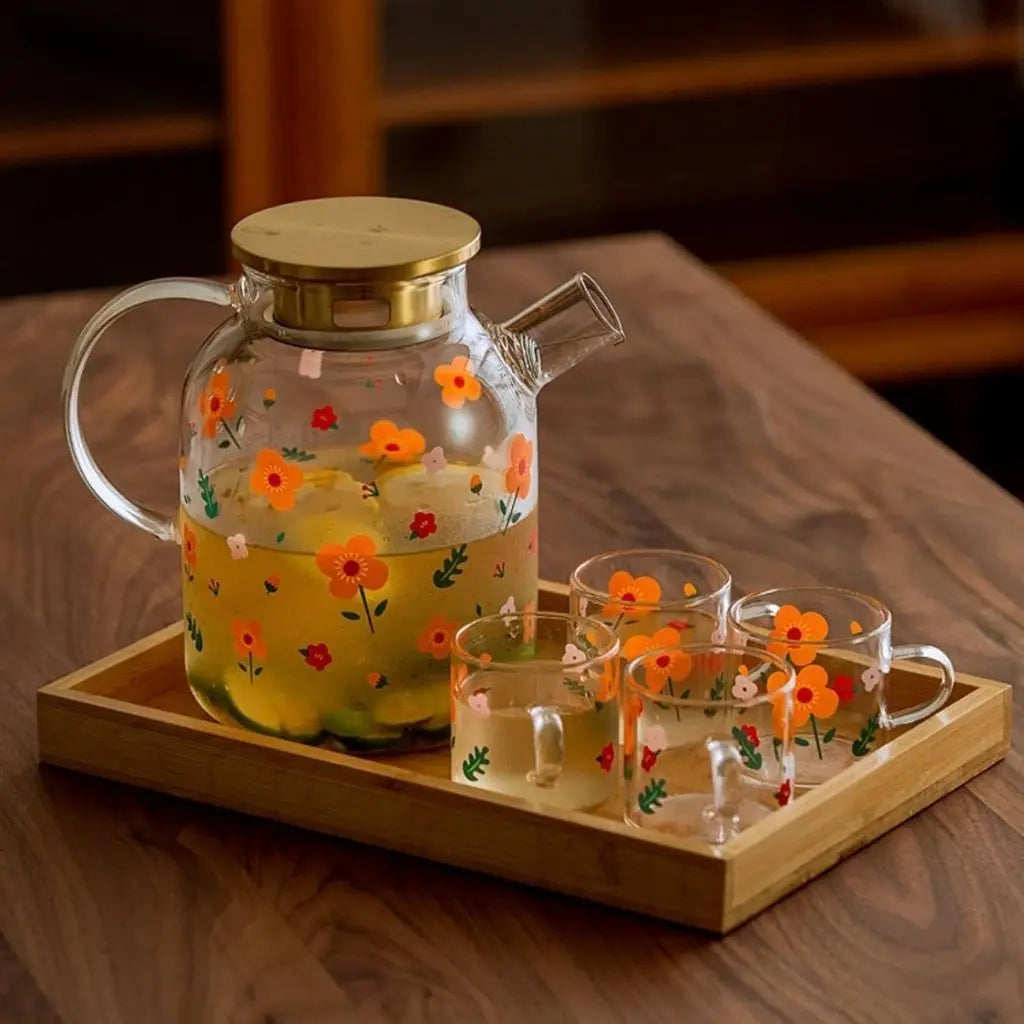Sunflower Bloom Borosilicate Glass Kettle Tea Set