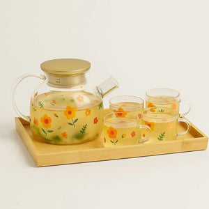 Sunflower Bloom Borosilicate Glass Kettle Tea Set