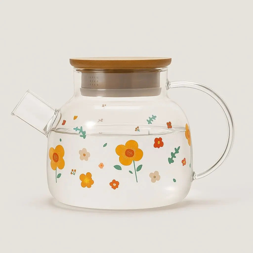 Sunflower Bloom Borosilicate Glass Kettle Tea Set