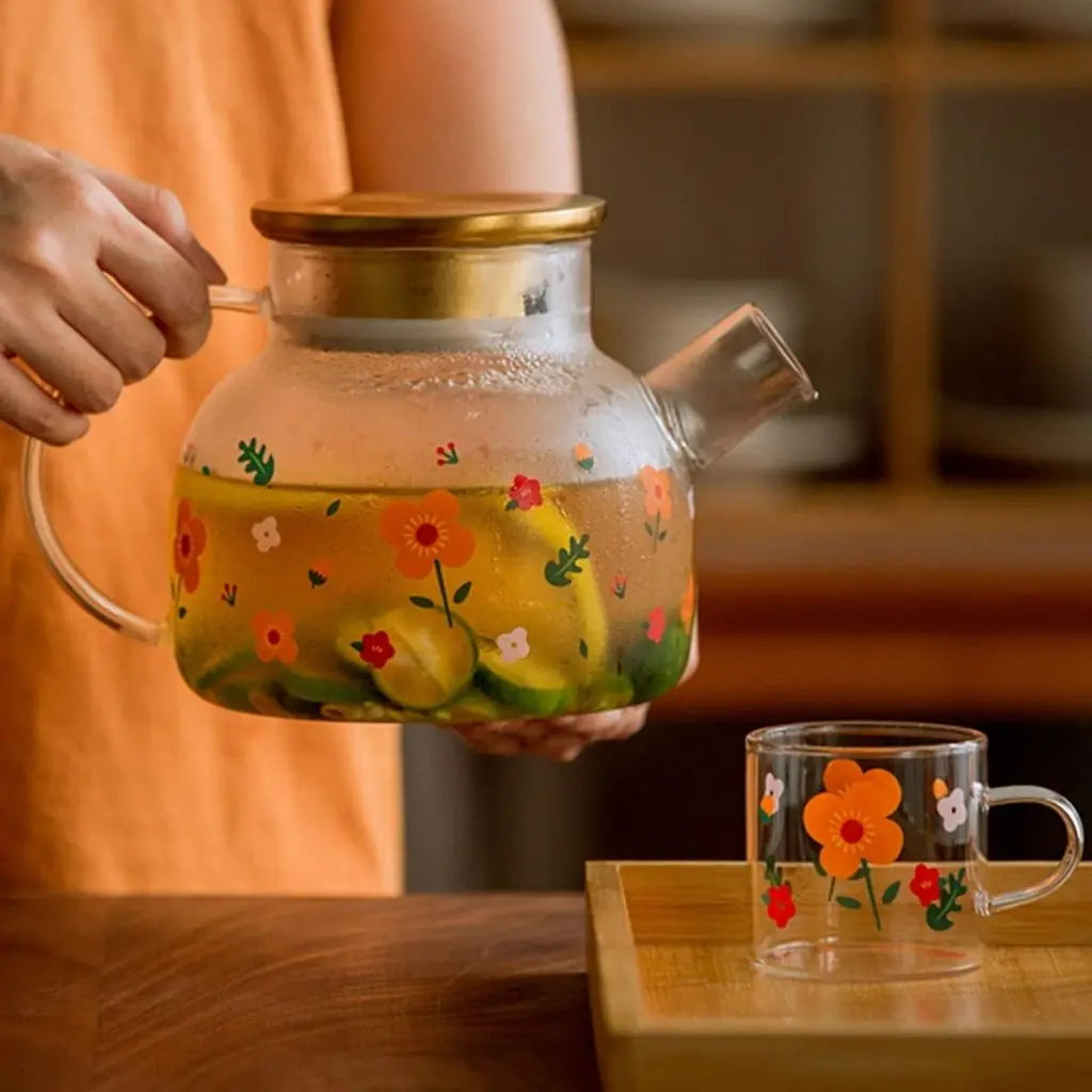 Sunflower Bloom Borosilicate Glass Kettle Tea Set