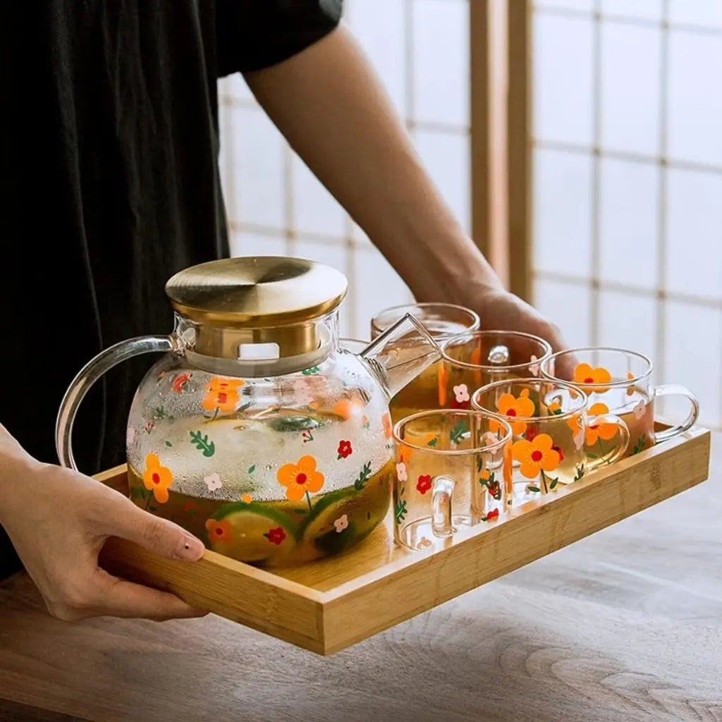 Sunflower Bloom Borosilicate Glass Kettle Tea Set